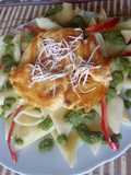 Pavita a la parmesana con canutos verdes