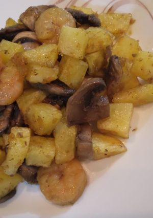 عکسی از دستور خوراک قارچ و میگو