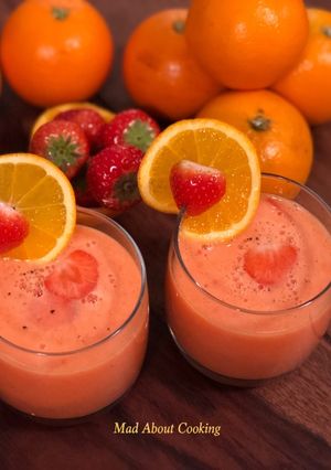 A picture of Two Ingredient Smoothie – Strawberry Orange Juice Smoothie.