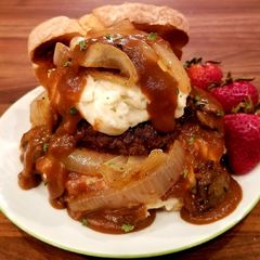 A picture of Mike's Oklahoma Open Faced Onion Sandwiches.