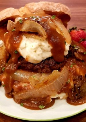 A picture of Mike's Oklahoma Open Faced Onion Sandwiches.