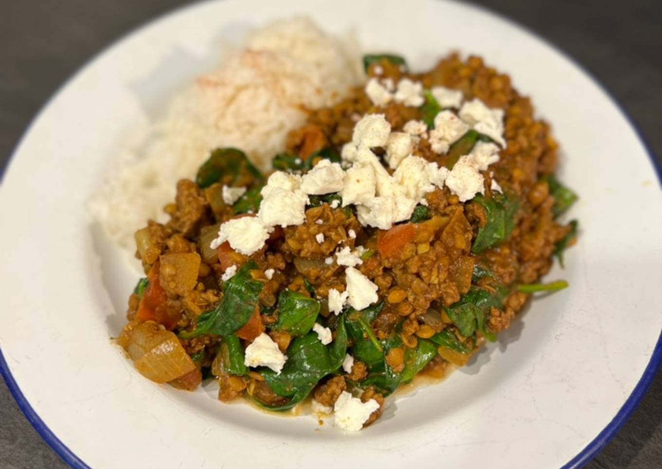 Persian beef and lentils topped with feta