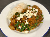 Persian beef and lentils topped with feta