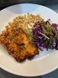 Grilled Salmon with Salad Sayur and Kacang Sukro Kribo