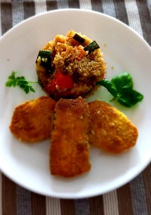 Zöldséges quinoa- rántott karalábé, rántott cukkini gluténmentesen recept fotója