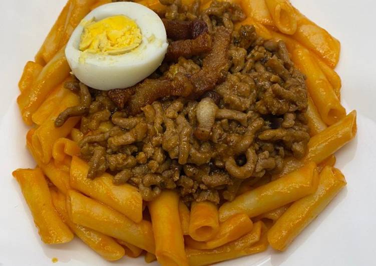 Macarrones con carne picada y panceta Connery