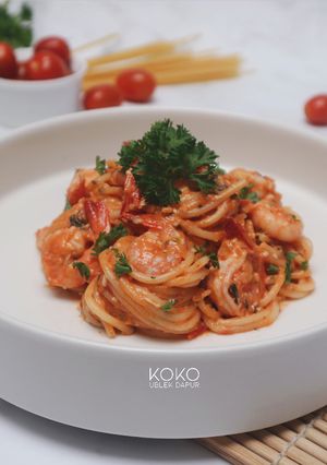 Foto resep Creamy Tomato Shrimp Spaghetti