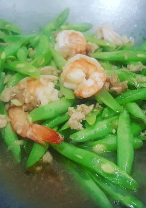รูปของ ผัดถั่วแขกใส่กุ้งและหมูสับ