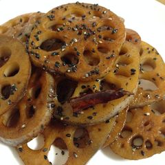 Spicy Lotus Root Kimpira Stir-fry A picture of Spicy Lotus Root Kimpira Stir-fry.