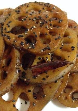 A picture of Spicy Lotus Root Kimpira Stir-fry.