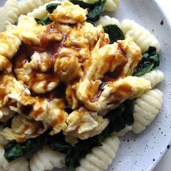 A picture of Gnocchi With Egg & Spinach.