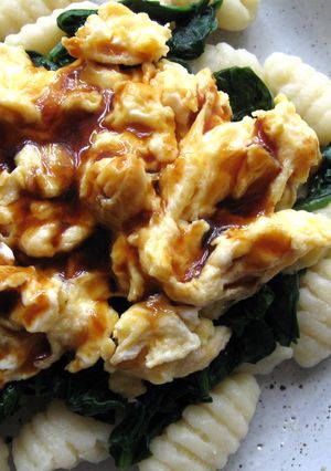 A picture of Gnocchi With Egg & Spinach.