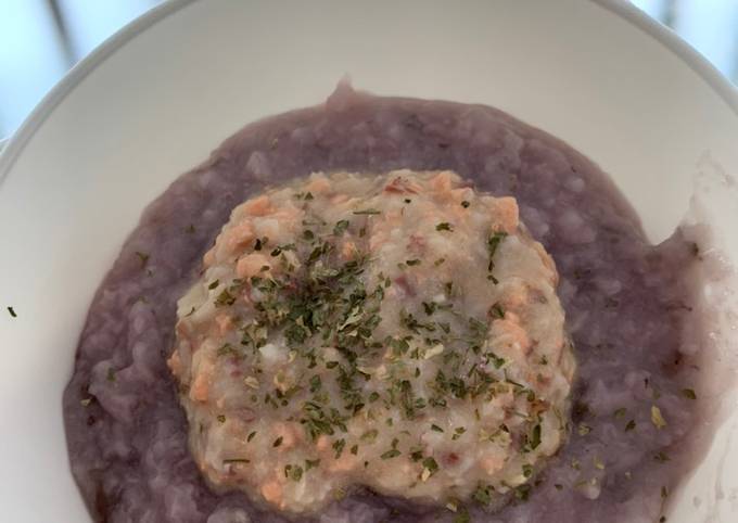 Nasi ungu creamy salmon kacang merah