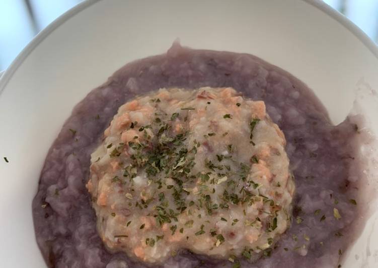 Nasi ungu creamy salmon kacang merah