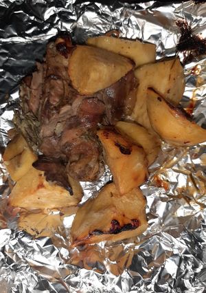 A picture of Oven roast chicken and sweet potatoes #recipemarathon.