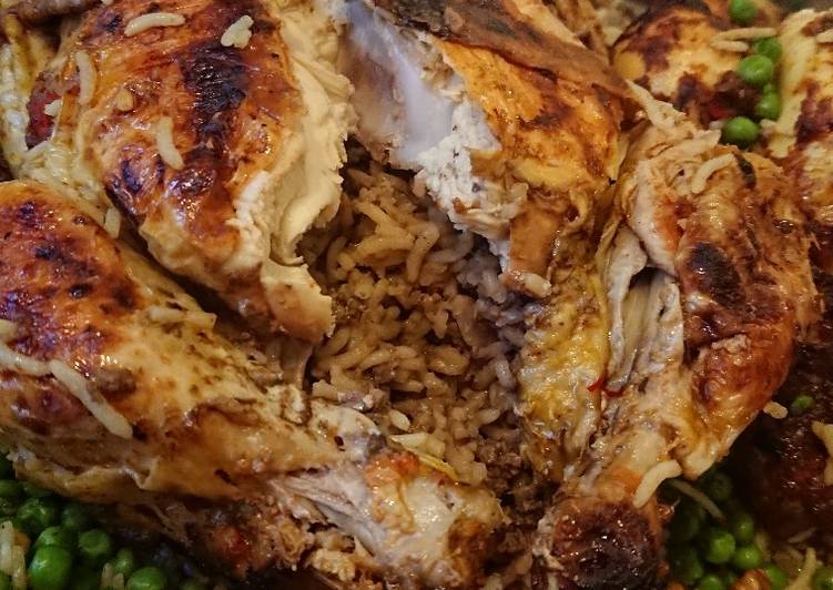 دجاج 🍗 محشي مع الرز والكستنا ☺😋