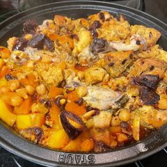 A picture of Moroccan Chicken, Apricot and Almond tagine.