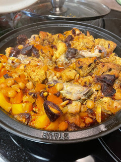 A picture of Moroccan Chicken, Apricot and Almond tagine.