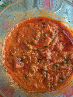 A picture of Mutter paneer in microwave.
