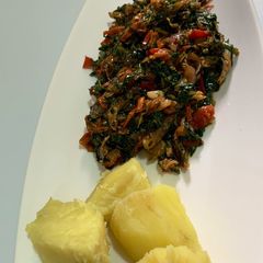 A picture of Ugu / ugwu / pumpkin leaf sauce.
