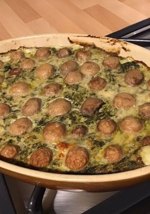 Une photo de Gratin d épinards au champignons de paris,fromage frais et parmesan