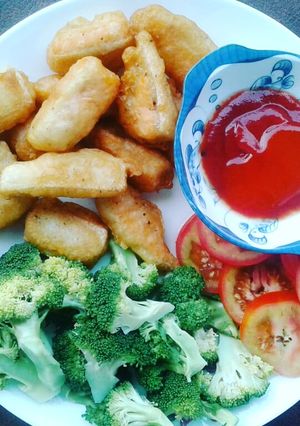 Hình của món Lườn cá hồi chiên giòn.