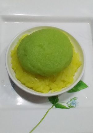 รูปของ ข้าวเหนียวเหลืองหน้าสังขยาใบเตย