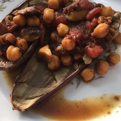 Keto Friendly Eggplants with spicy chickpeas A picture of Keto Friendly Eggplants with spicy chickpeas.
