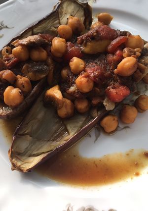 A picture of Keto Friendly Eggplants with spicy chickpeas.