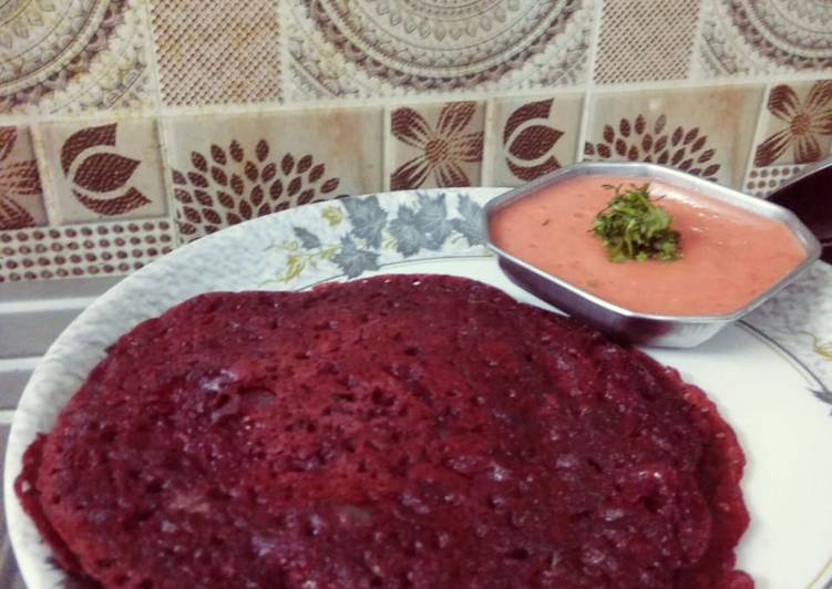 Recipe of Speedy Beet root chila with spicy chutney