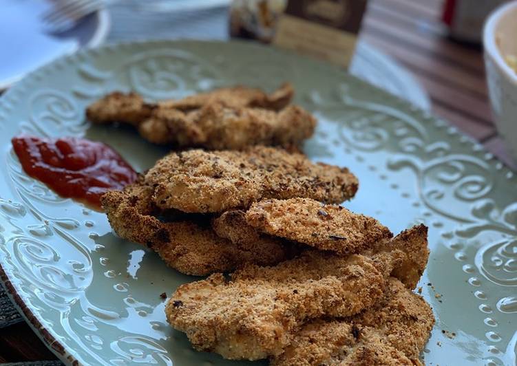 Pollo empanado jugoso al horno