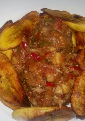 A picture of Fried Plantain with Crab Coconut Sauce.
