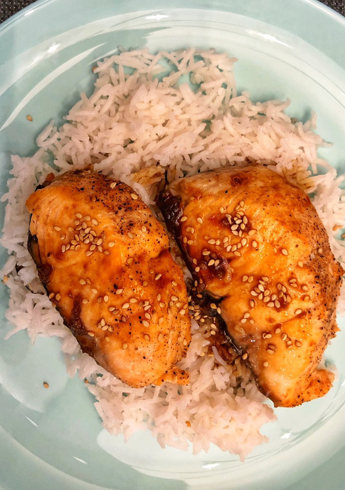 Una foto de Salmón teriyaki en freidora de aire