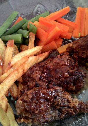 Foto resep Beef steak with carrot and fried potato