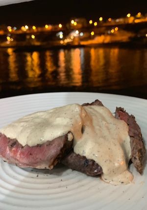 A picture of Strip Loin with Pepper Steak Sauce.