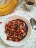 Overnight Oats with Caramelized Banana Walnuts and Dark Chocola