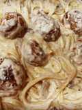 Fettuccine Alfredo with Italian Meatballs & Mushrooms