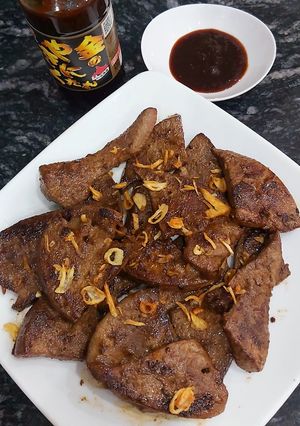 Hình của món Gan lợn ướp sốt bulgogi nướng.