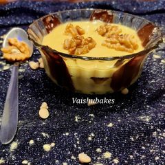 A picture of Walnut Cocoa Custard Mousse with walnut milk.