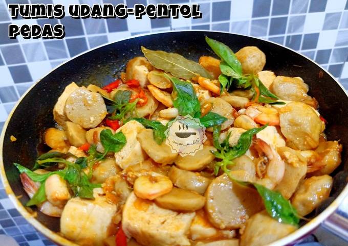 Tumis Udang-Pentol Pedas