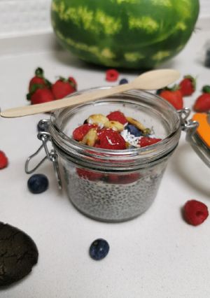 A picture of Overnight Chai and Almonds vegan Pudding.