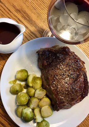 A picture of Rib Roast / Prime Rib with Sage Red Wine sauce.