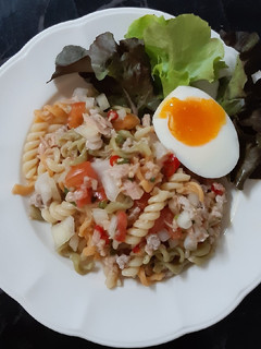 A picture of Spicy Tuna Pasta Salad 🐟🌶🍀.