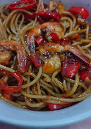 Foto resep Spaghetti Udang Saus Black Pepper