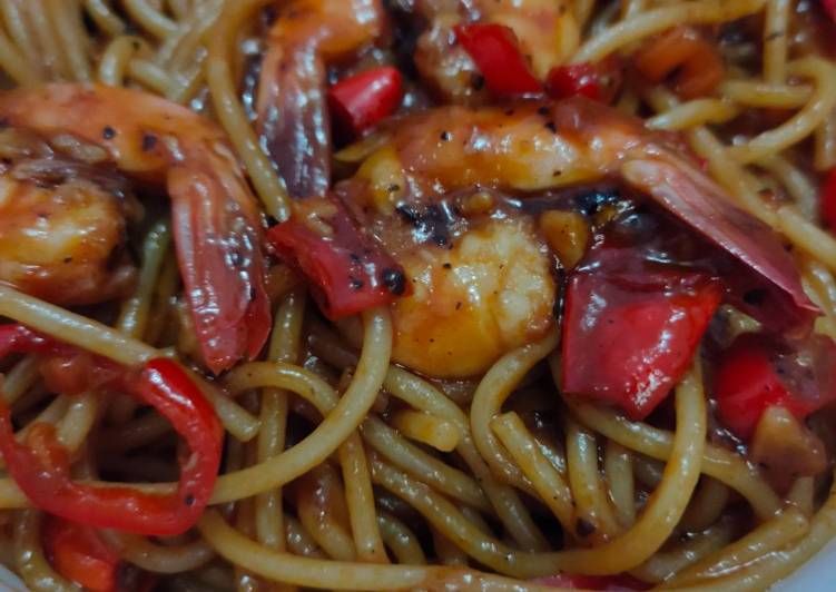 Spaghetti Udang Saus Black Pepper