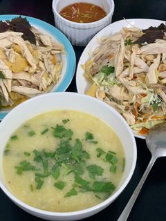 Hình của món Cháo gà đậu xanh - gỏi bắp cải 🐓.