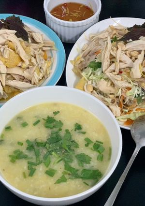 Hình của món Cháo gà đậu xanh - gỏi bắp cải 🐓.