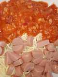Mì spaghetti thịt bằm + xúc xích