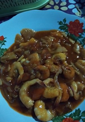 Foto resep Udang jamur tiram saos pedas manis