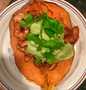 Recipe Spicy Shrimp Sweet Potato Boat and Avocado Crema the So Delicious Really delicious
